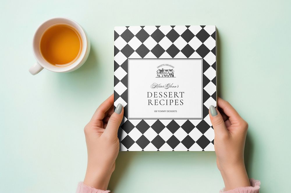 Dessert recipe book mockup psd