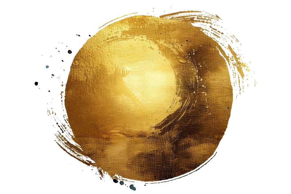 A paint brush stroke circle texture gold painting.