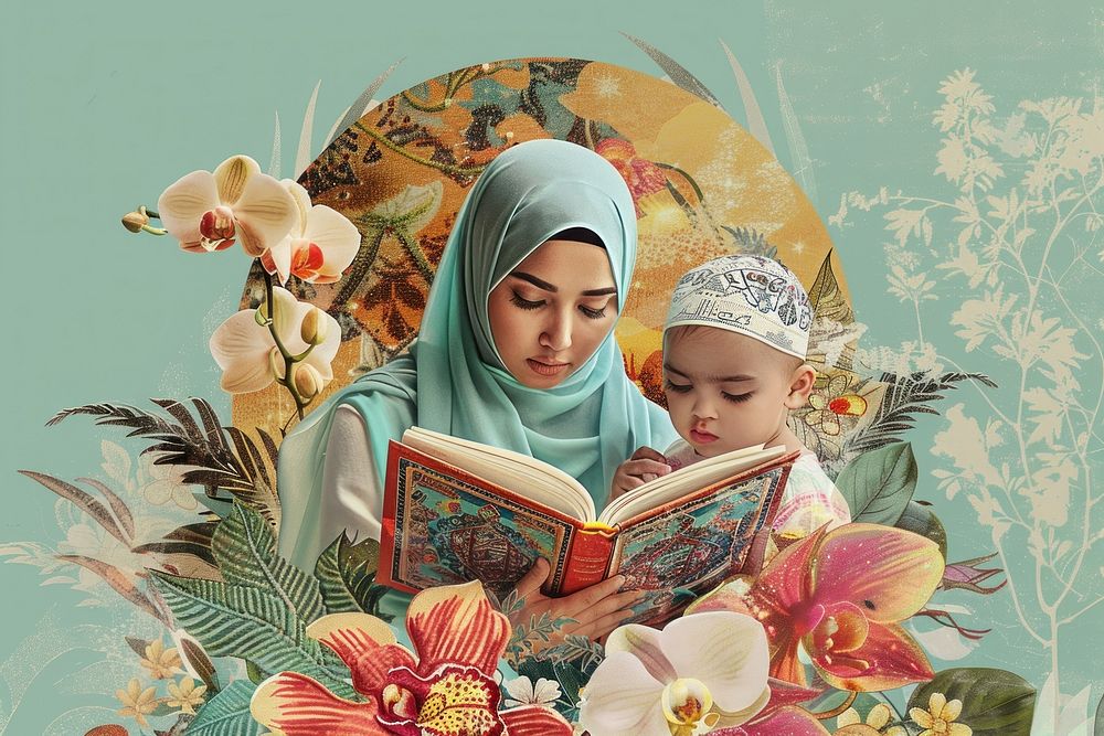 Muslim mother publication clothing reading.