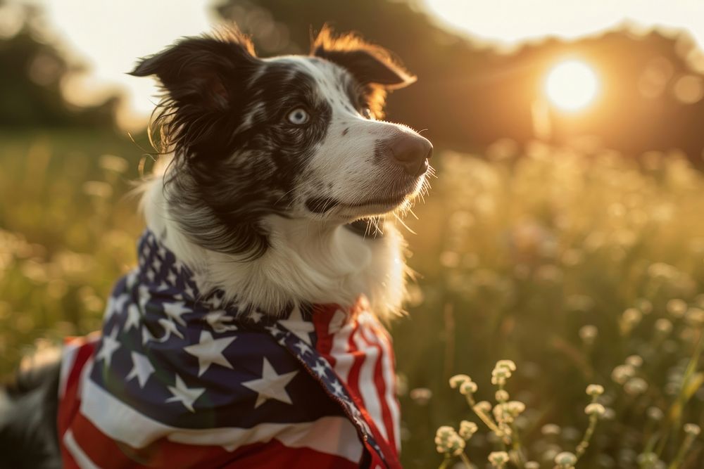 Border collie Dog wearing an American flag outfit dog american flag photography.