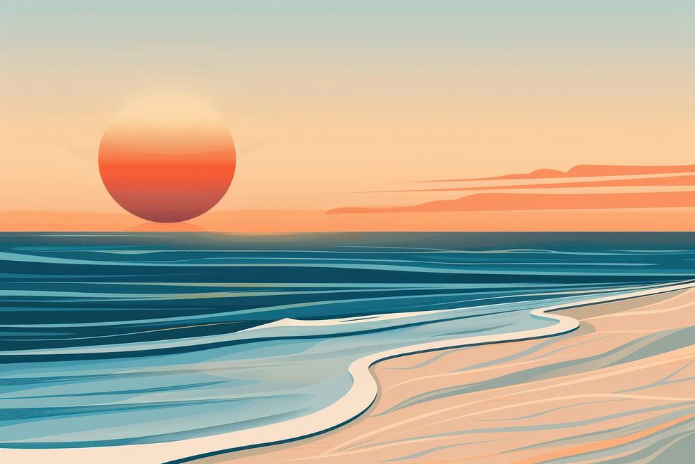 Beach sunset landscape art shoreline.