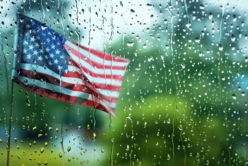 Rain scene with American Flag flag american flag.