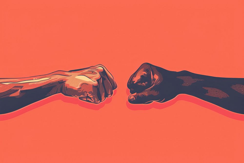 Two hand fist bump painting person human.