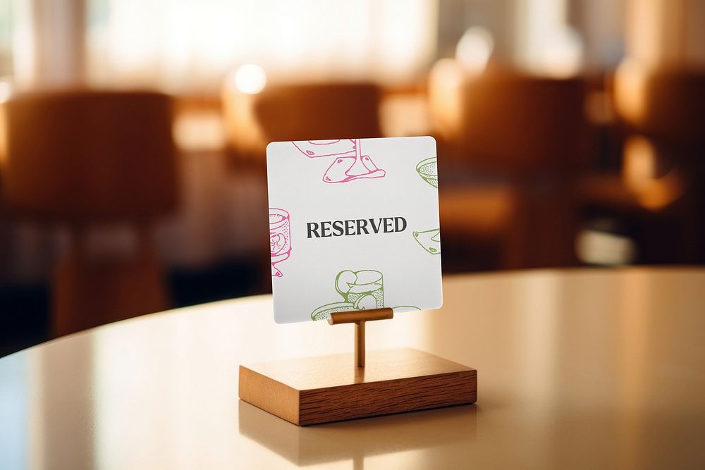 Restaurant table reserved sign mockup psd