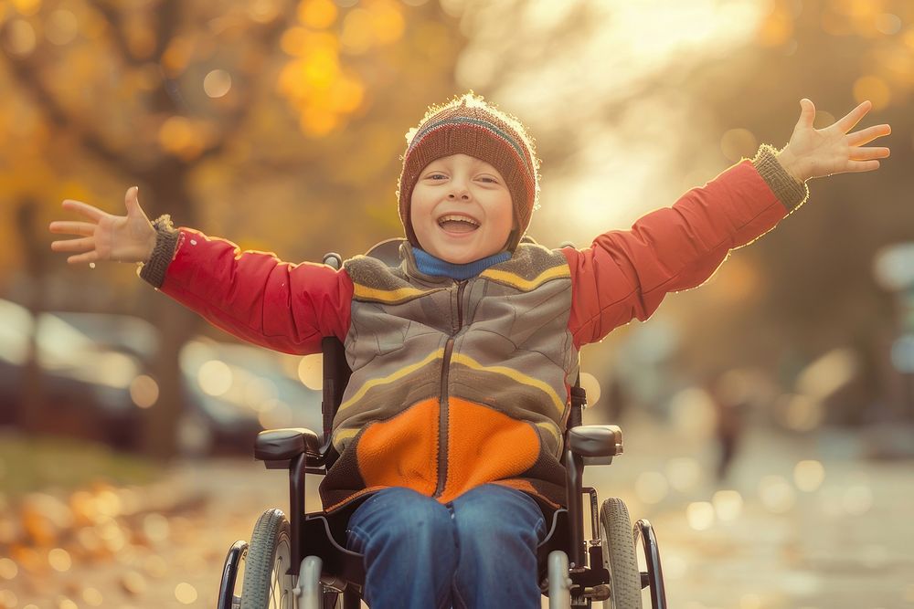 Happy kid wheelchair person human head.