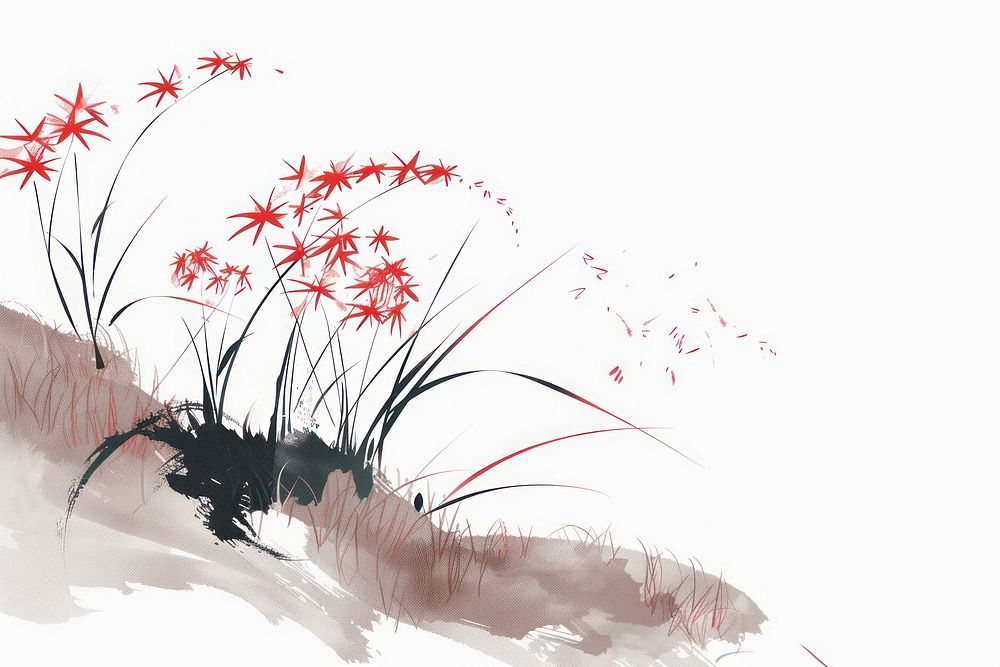 Japanese calligraphy meadow painting art graphics.