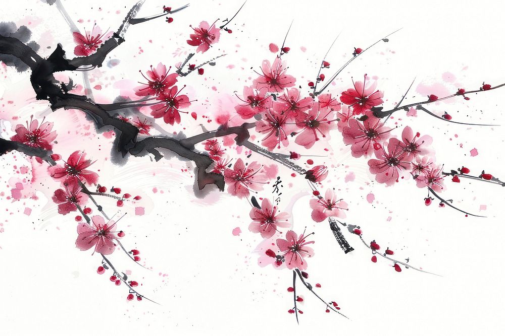 Japanese calligraphy sakura blossom flower plant.