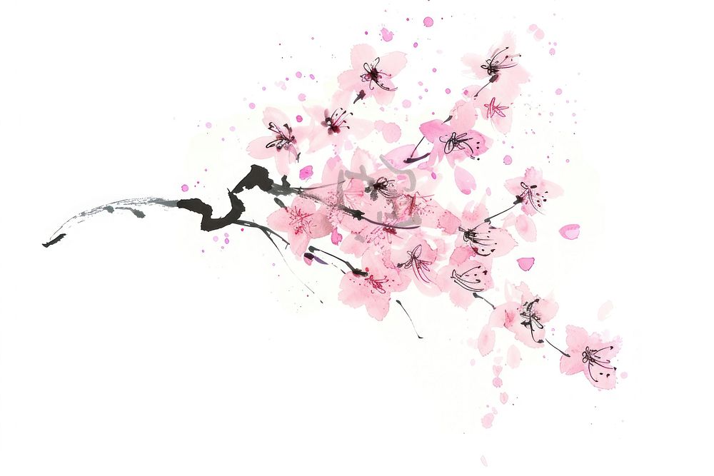 Japanese calligraphy sakura blossom flower plant.