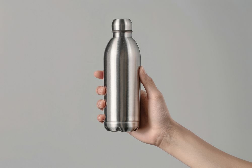Person holding water bottle shaker.