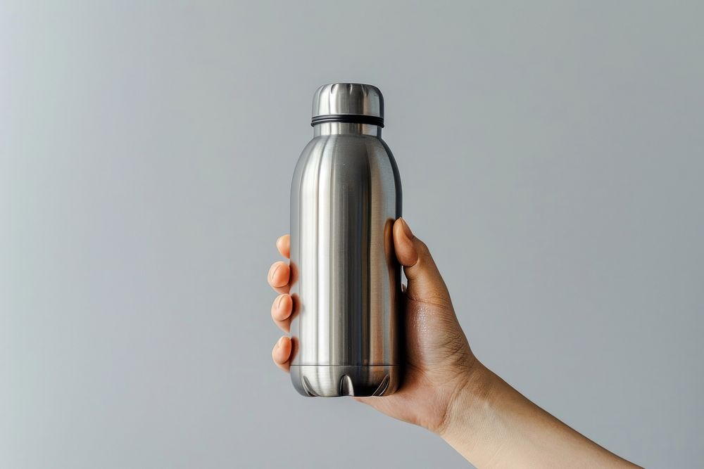 Person holding water bottle shaker.