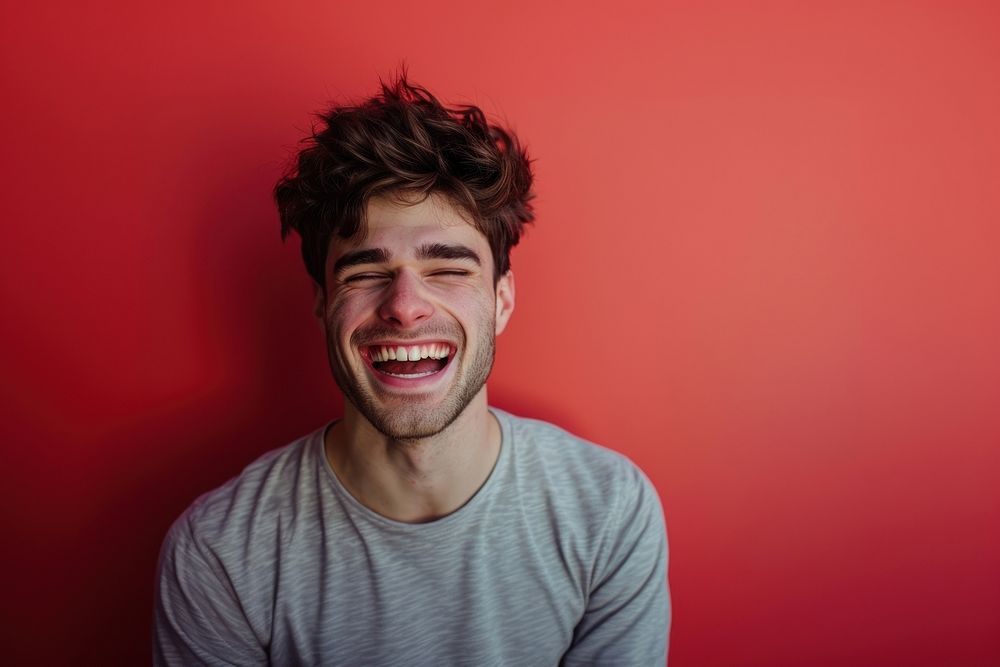 Young man laughing happy person human.