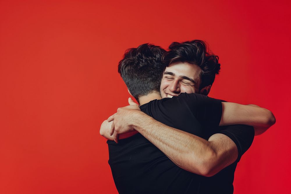 Man hugging another man person human adult.