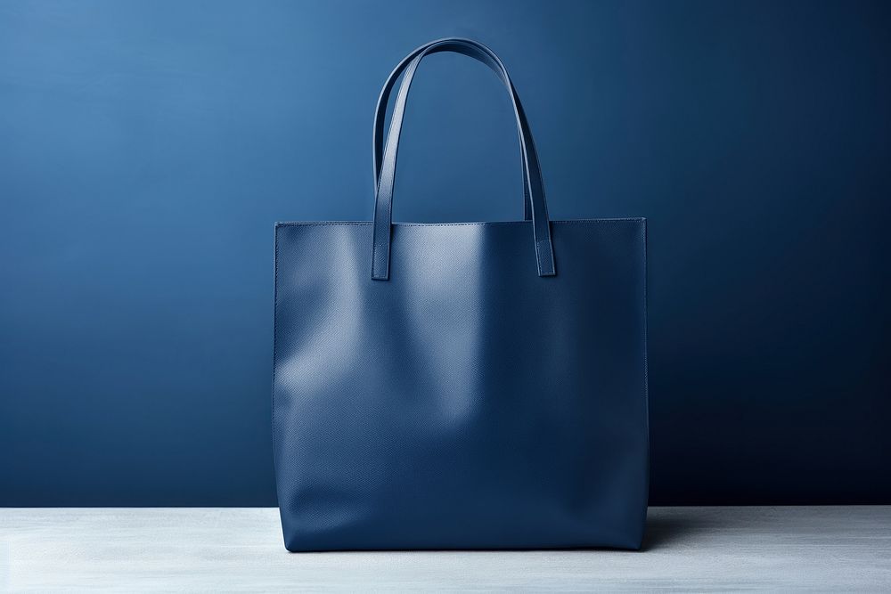 Navy blue leather tote bag mockup psd
