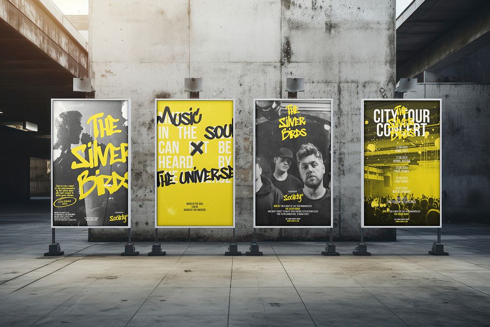 Yellow outdoor ad signs