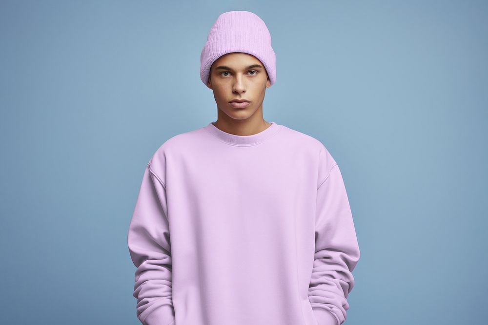 Men's purple sweater & beanie mockup psd