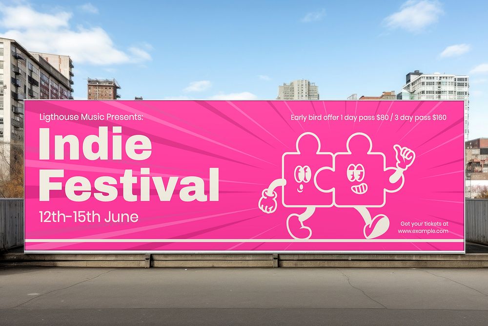 Pink indie festival billboard sign mockup psd