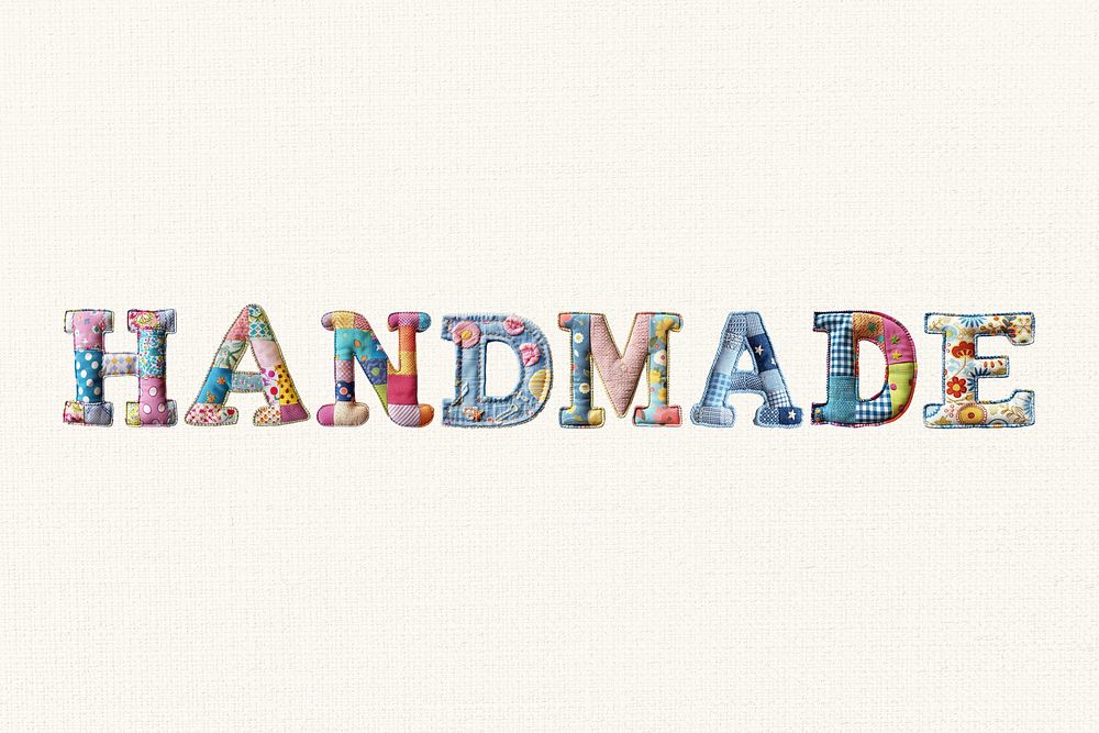 Handmade word in fabric stitch alphabets
