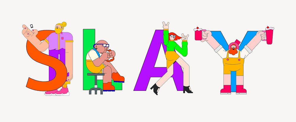 Slay word in character font illustration