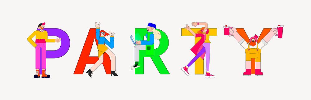 Party word in character font illustration