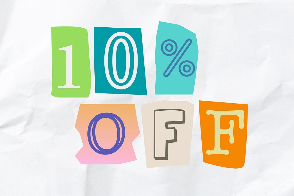 10% off word in papercut illustration