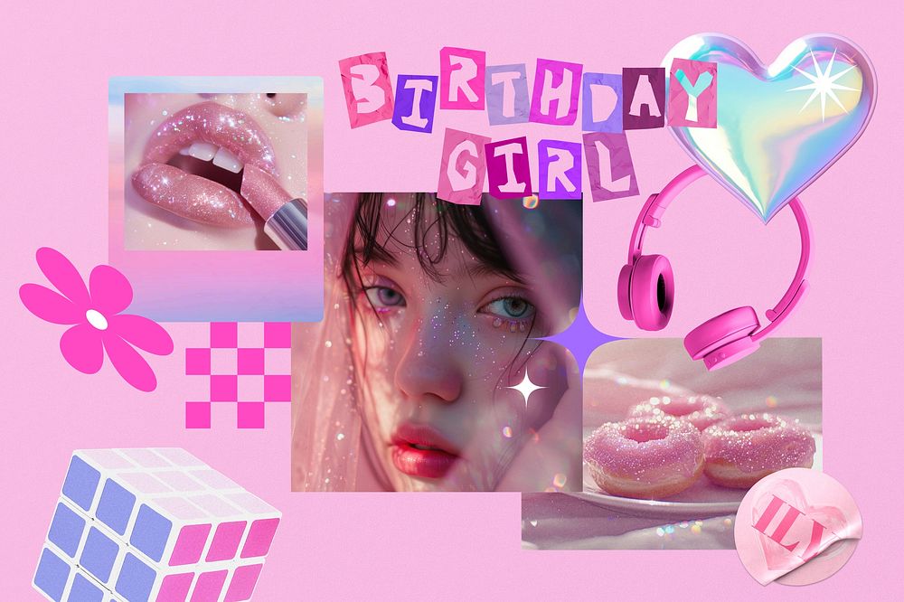 Pink birthday mood board  collage