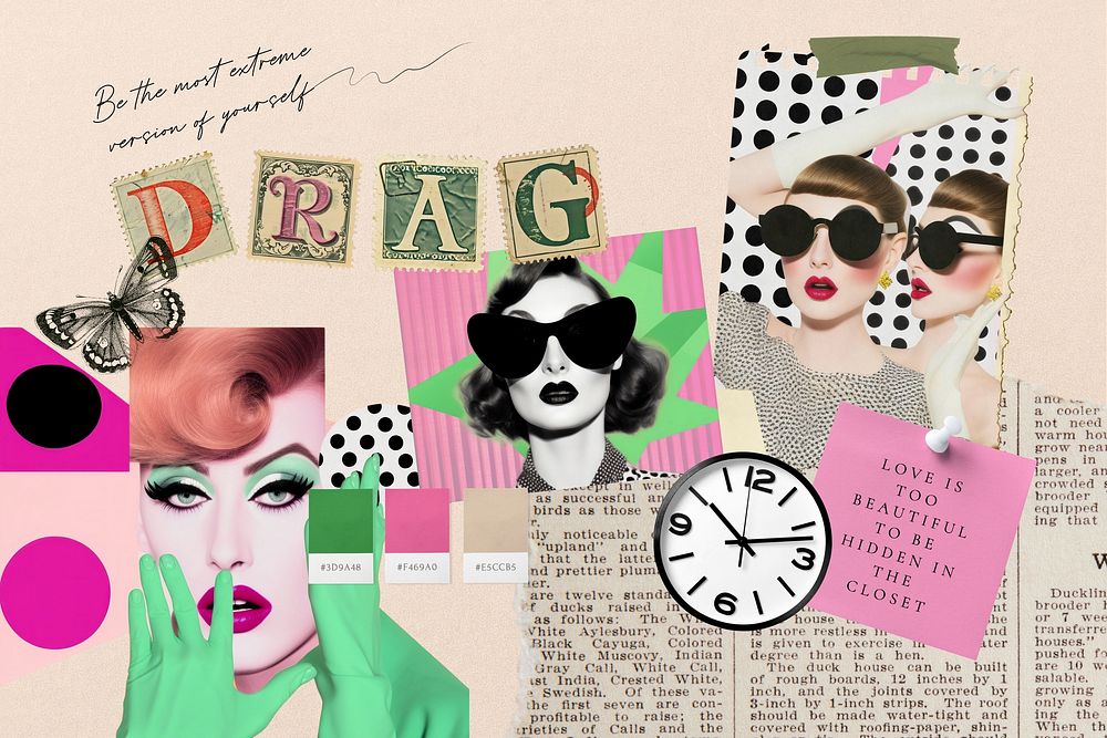 Vintage drag mood board  collage