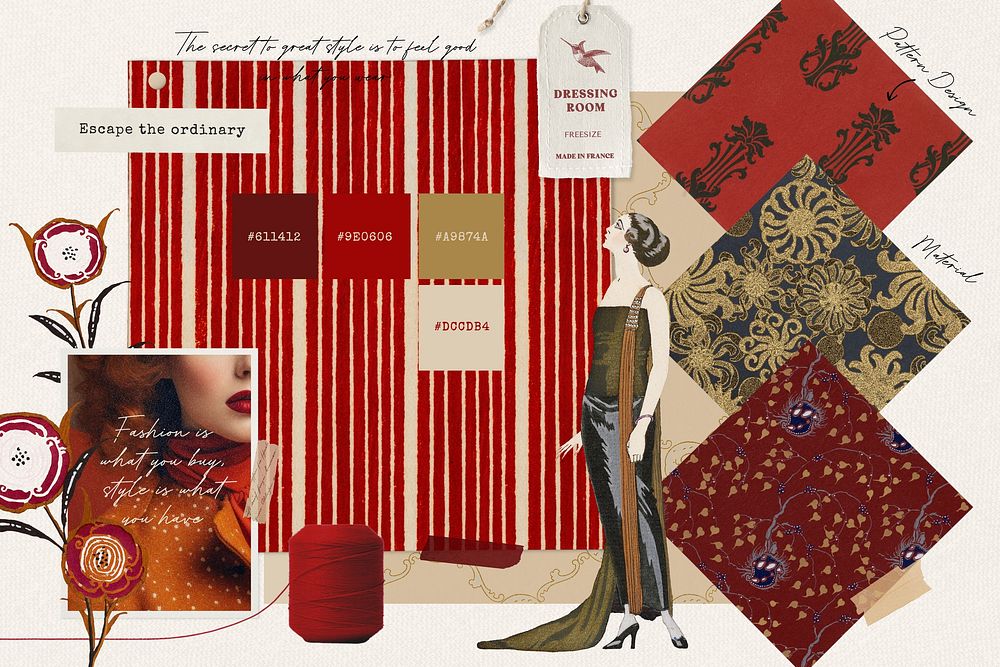 Red elegant fashion mood board  collage