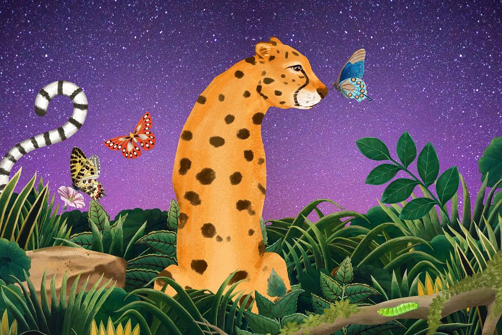 Cute cheetah background, digital art remix