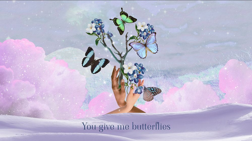 Butterflies collage art quote template, surreal design