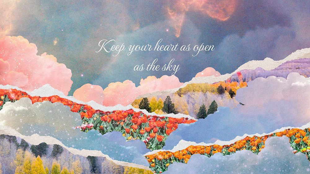 Pastel sky inspiring quote template, digital collage art