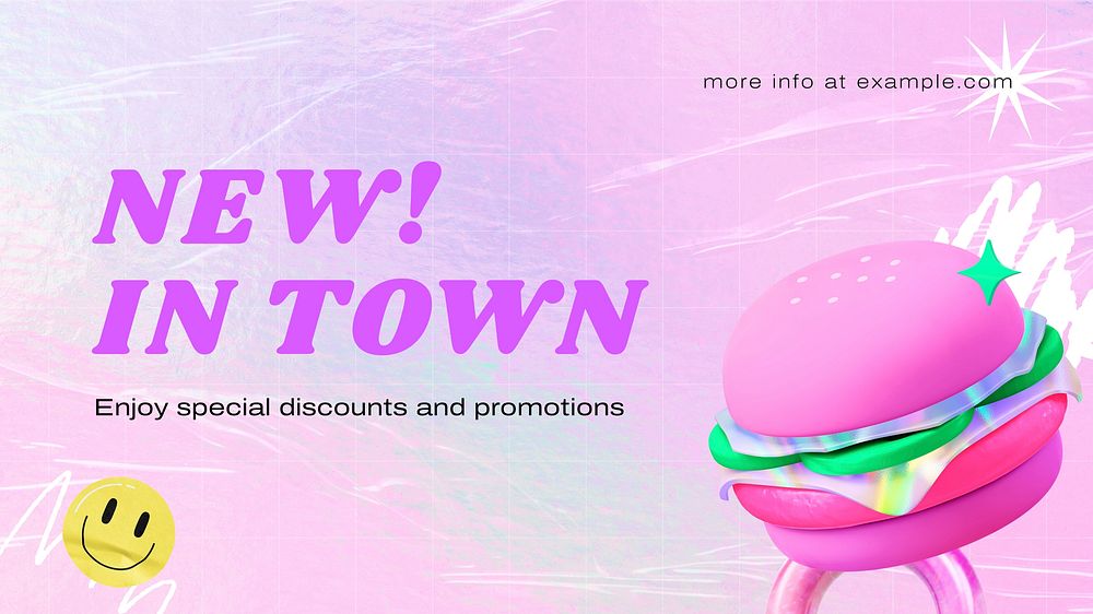 Y2K burger editable presentation template, pink aesthetic