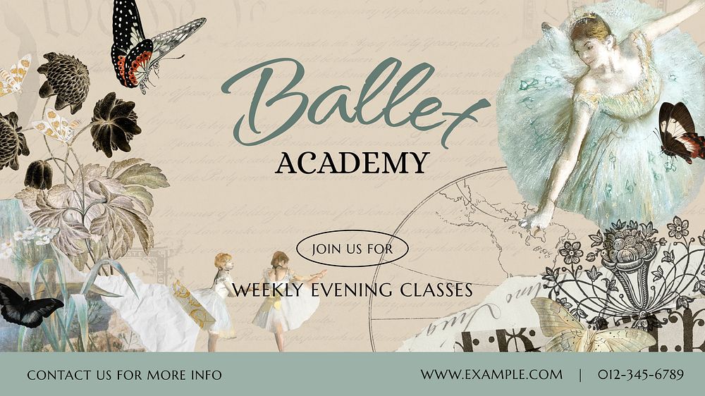 Ballet academy blog banner template, vintage ephemera remix