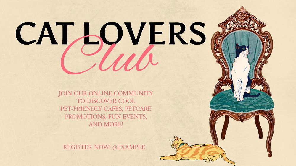 Cat club blog banner template  Art Nouveau design remixed by rawpixel