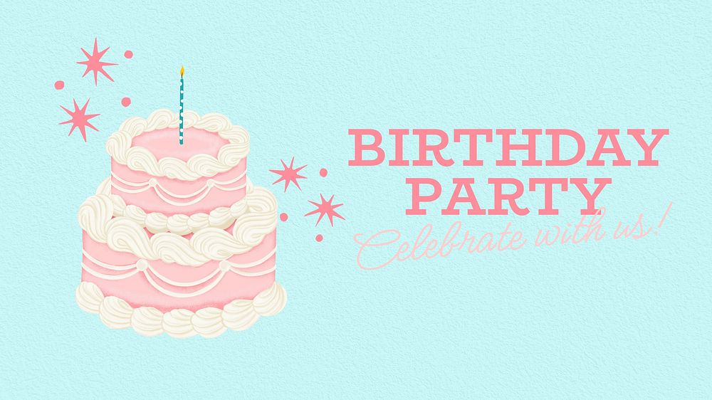 Birthday party blog banner template, editable digital painting remix