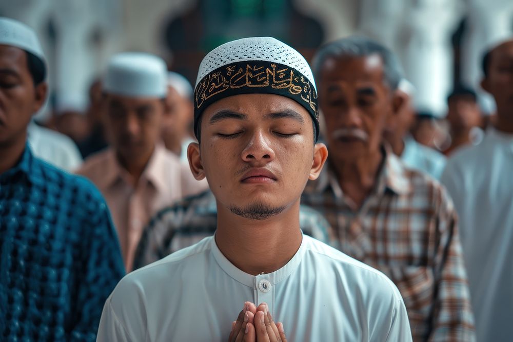 Praying in the mosque man clothing worship.