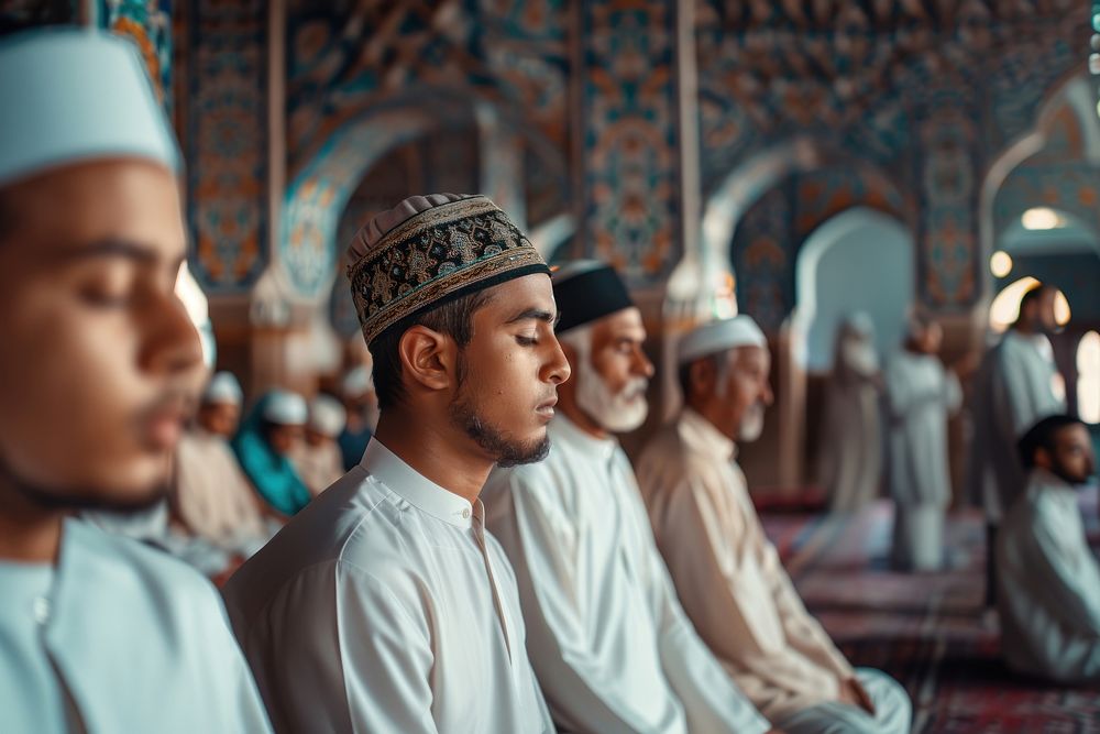 Praying in the mosque man worship people.