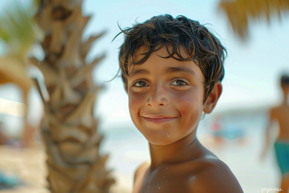 A happy Middle east kid photography face arecaceae.