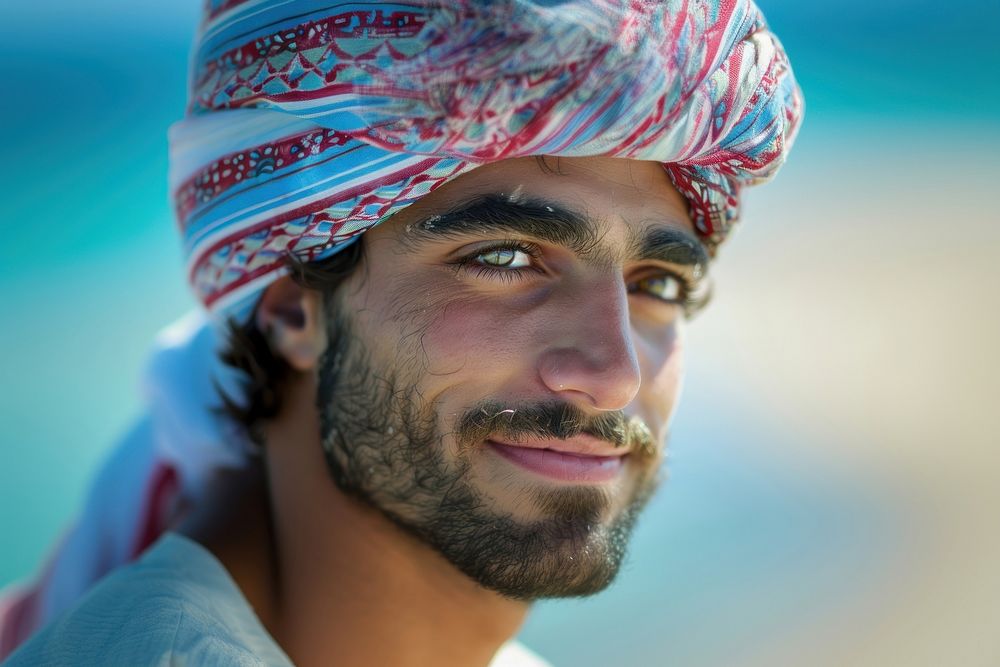 A happy Middle east man face clothing dimples.