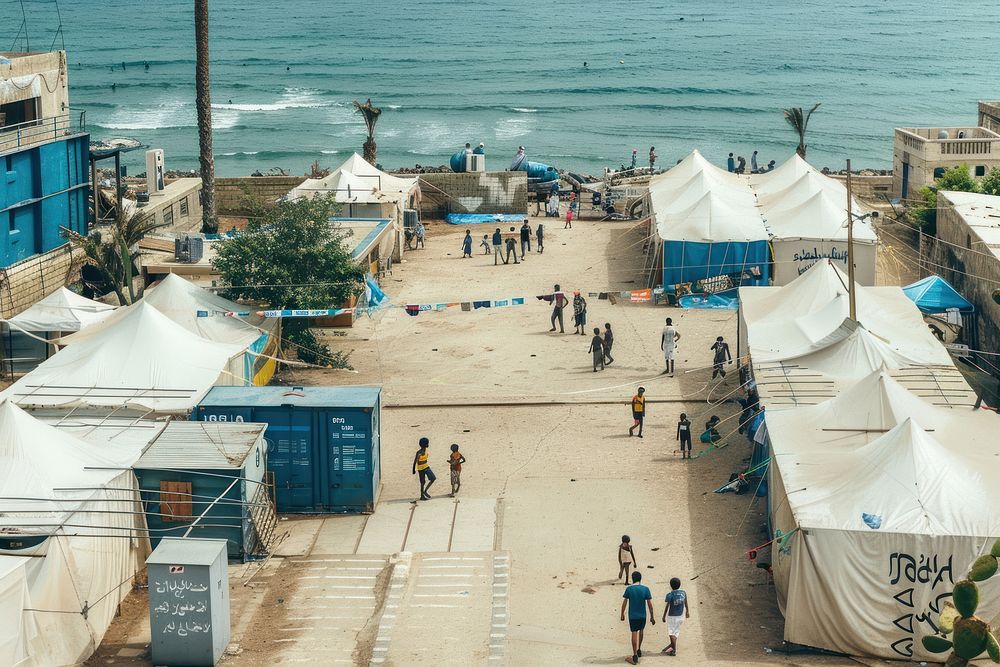 Wellorganized shelter camp sea architecture building.