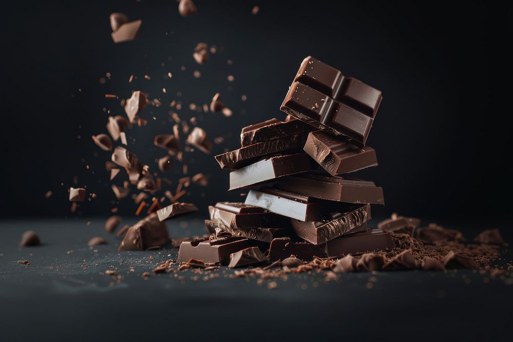 A pile of chocolate bars dessert person cocoa.