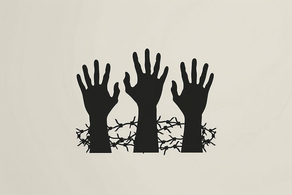 Hands have barbed wire silhouette clothing apparel.