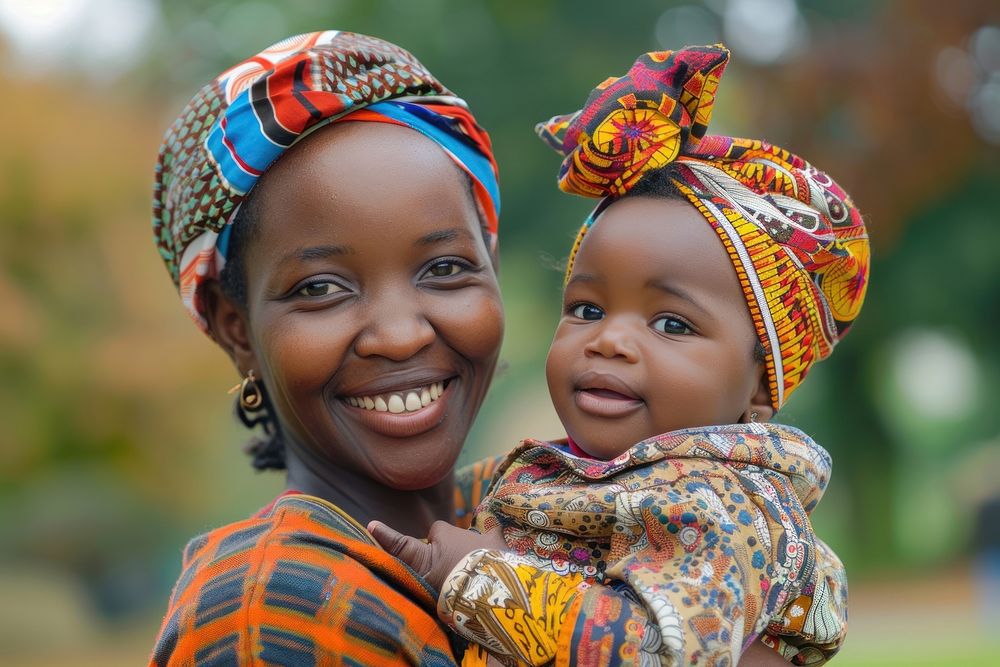 African mother smiles as she holds her child photography face clothing.