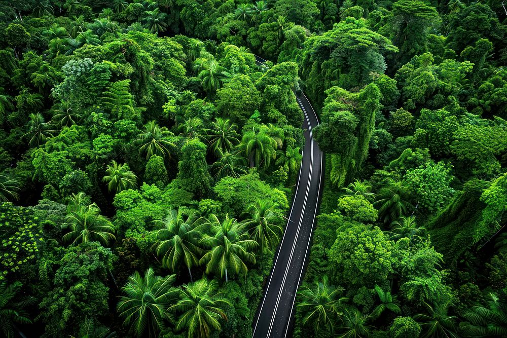 The rain forest road aerial view vegetation.