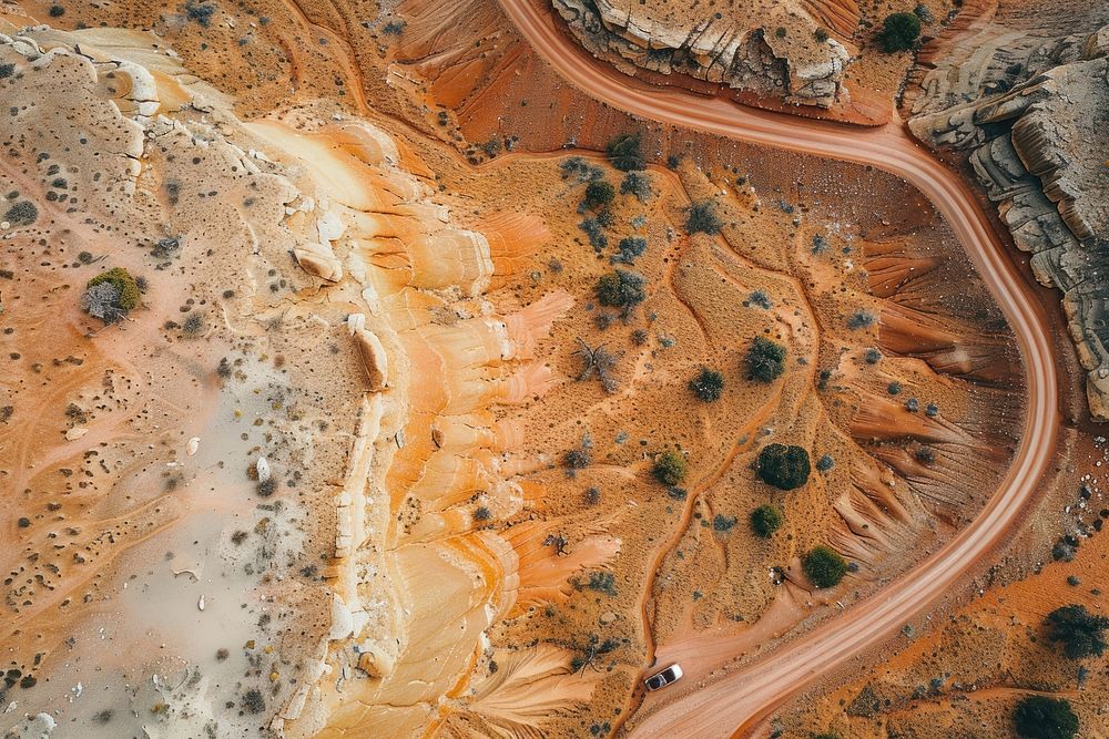 The red rock desert road aerial view outdoors.