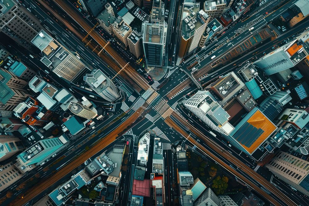 The urban city road architecture aerial view.
