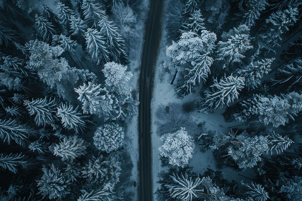 The winter pine forest aerial view vegetation blackboard.