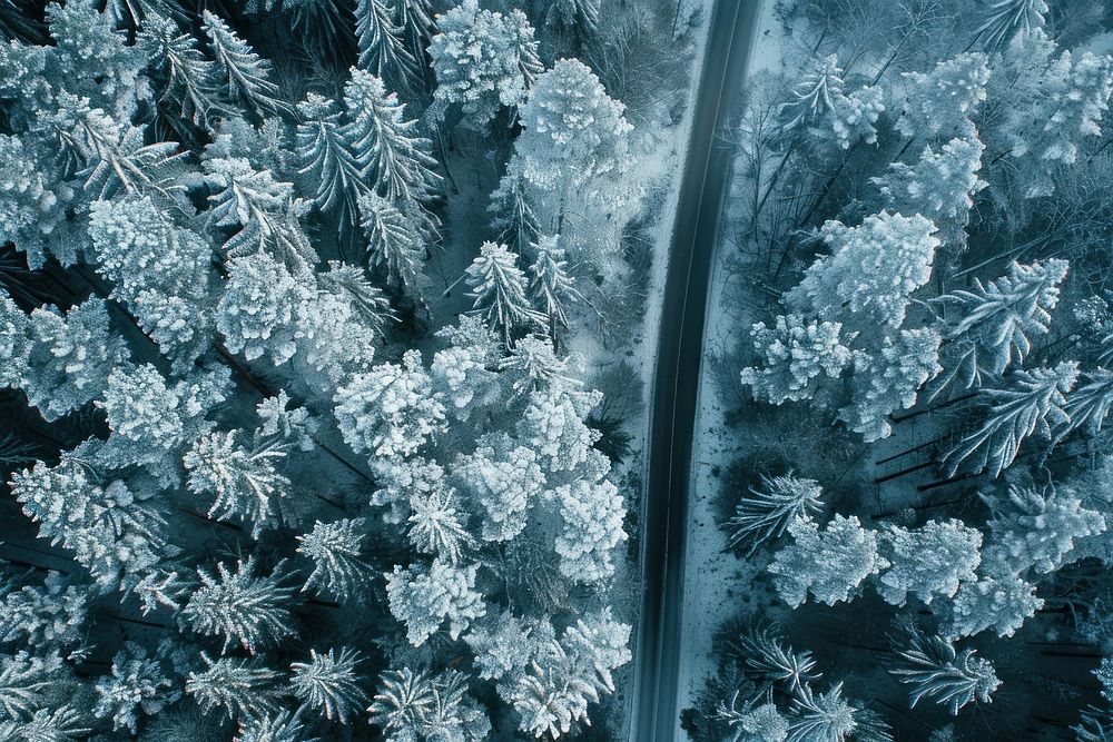 The winter pine forest aerial view vegetation outdoors.