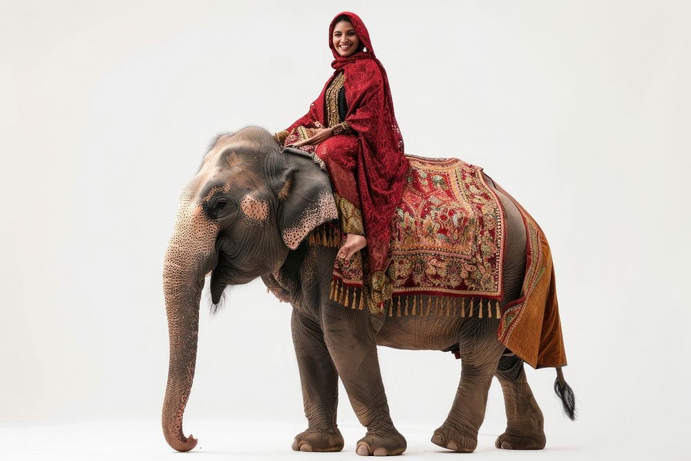 Middle east female Traveler riding elephant wildlife fashion person.