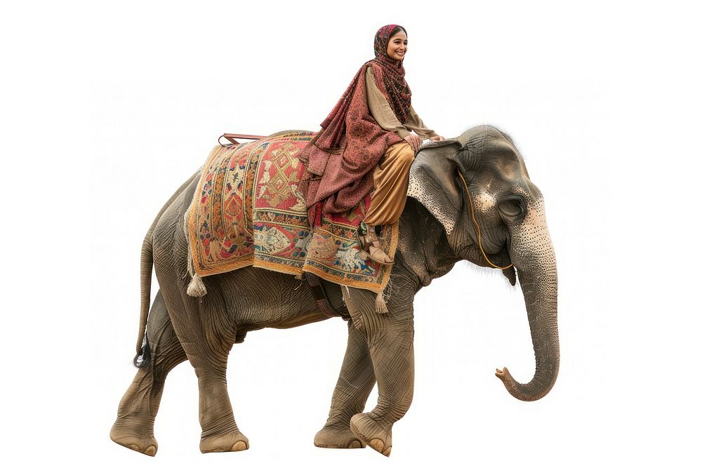 Middle east female Traveler riding elephant wildlife animal mammal.