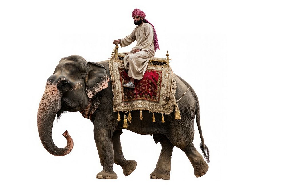 Middle east male Traveler riding elephant wildlife clothing footwear.